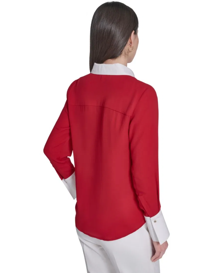 Женская приталенная рубашка на пуговицах с длинным рукавом Tommy Hilfiger, Scarlet Ivory — фото 2
