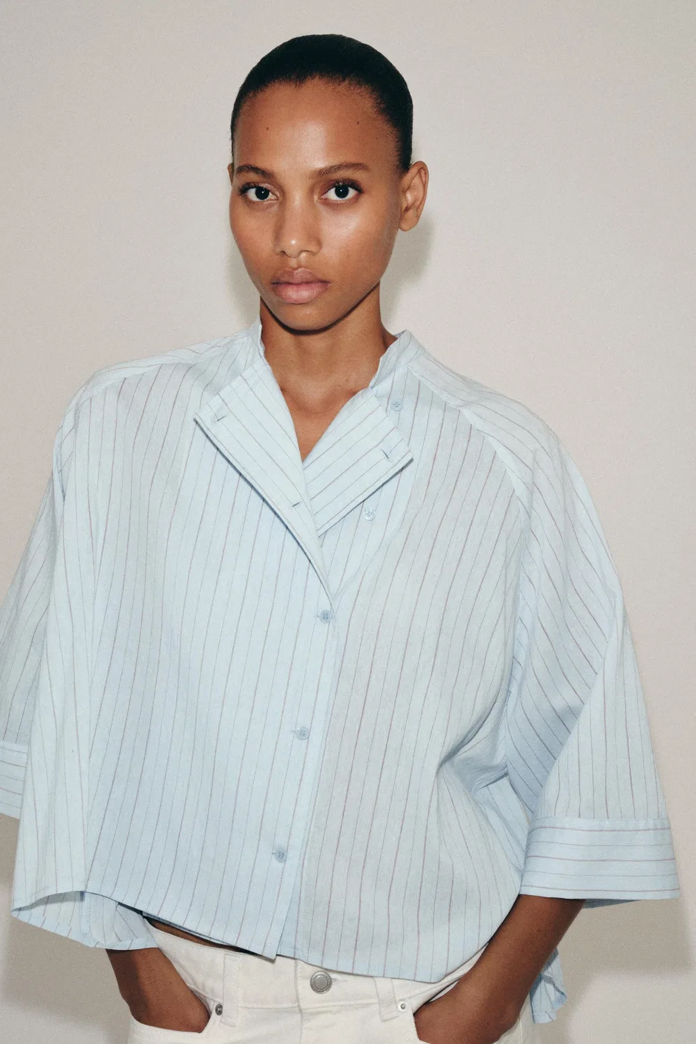 Рубашка в асимметричную полоску из коллекции ZW ZARA, Blue — фото 2