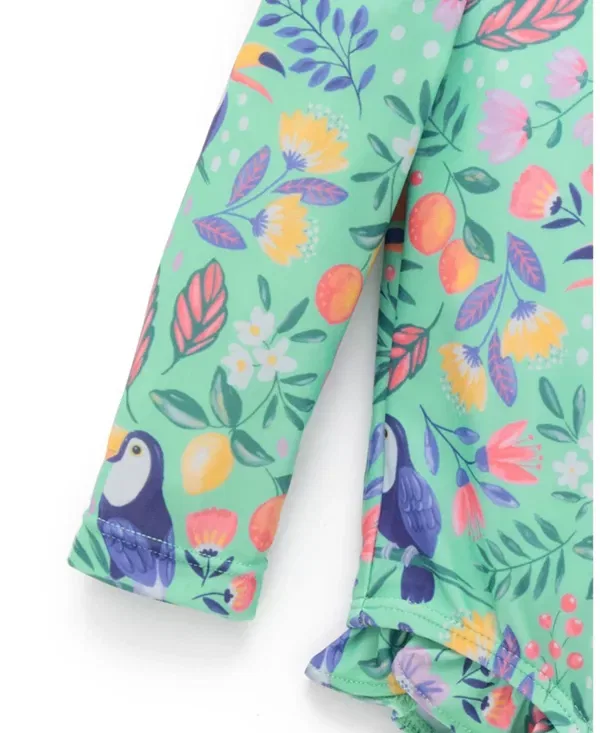 Детский купальник для девочек с длинным рукавом с рюшами Purebaby, Toucan Print — фото 3