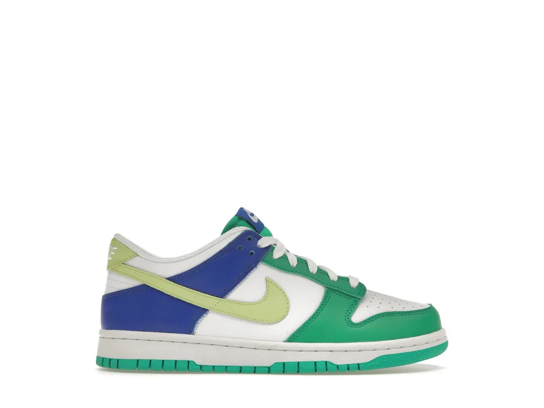 Детские кроссовки для мальчиков и девочек с принтом Nike Dunk Low Nike, White/Stadium Green/Game Royal/Light Lemon Twist