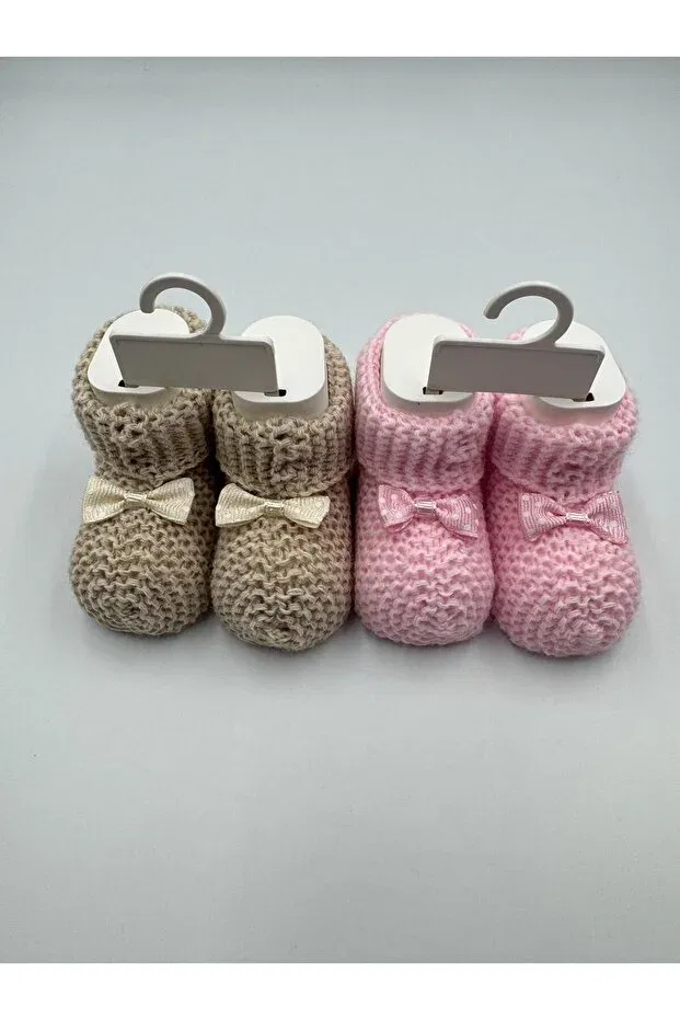 Детские вязаные пинетки для новорожденных без каблука Basics Şatilli Handmade, Pink-Beige
