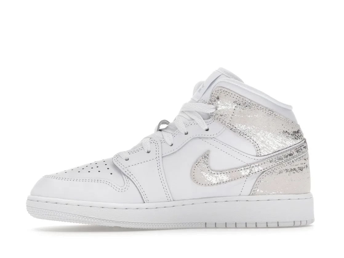 Детские кроссовки с длинным шнурком Jordan 1 Mid SE Jordan, White/White/White/Field Silver — фото 3