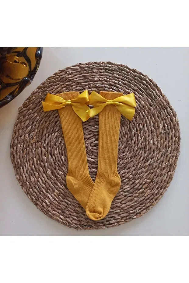Детские носки для девочек с бантом Knee Socks Mars Baby, Mustard