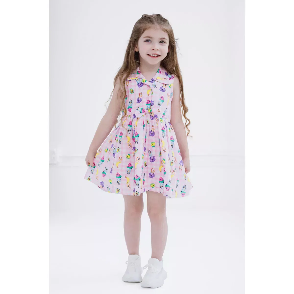 Детское платье для девочек с принтом Gingham Bluey, Цвет Pink — фото 2