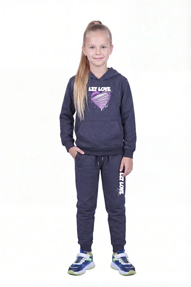 Детский комплект спортивных костюмов для девочек с принтом Fyk Collection, Navy Blue-Smoked-Black — фото 3