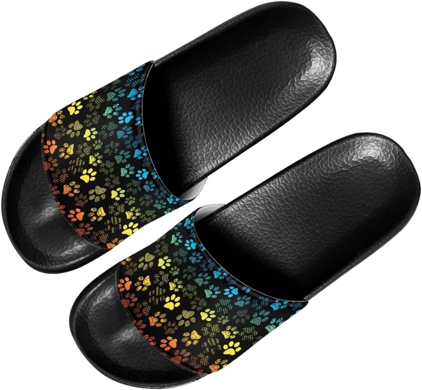 

Женские повседневные шлепанцы Forchrinse Black Cat с нотками музыки, мягкие нескользящие открытые тапочки, шлепанцы с плоской подошвой из ЭВА, Rainbow Dog Paw Print