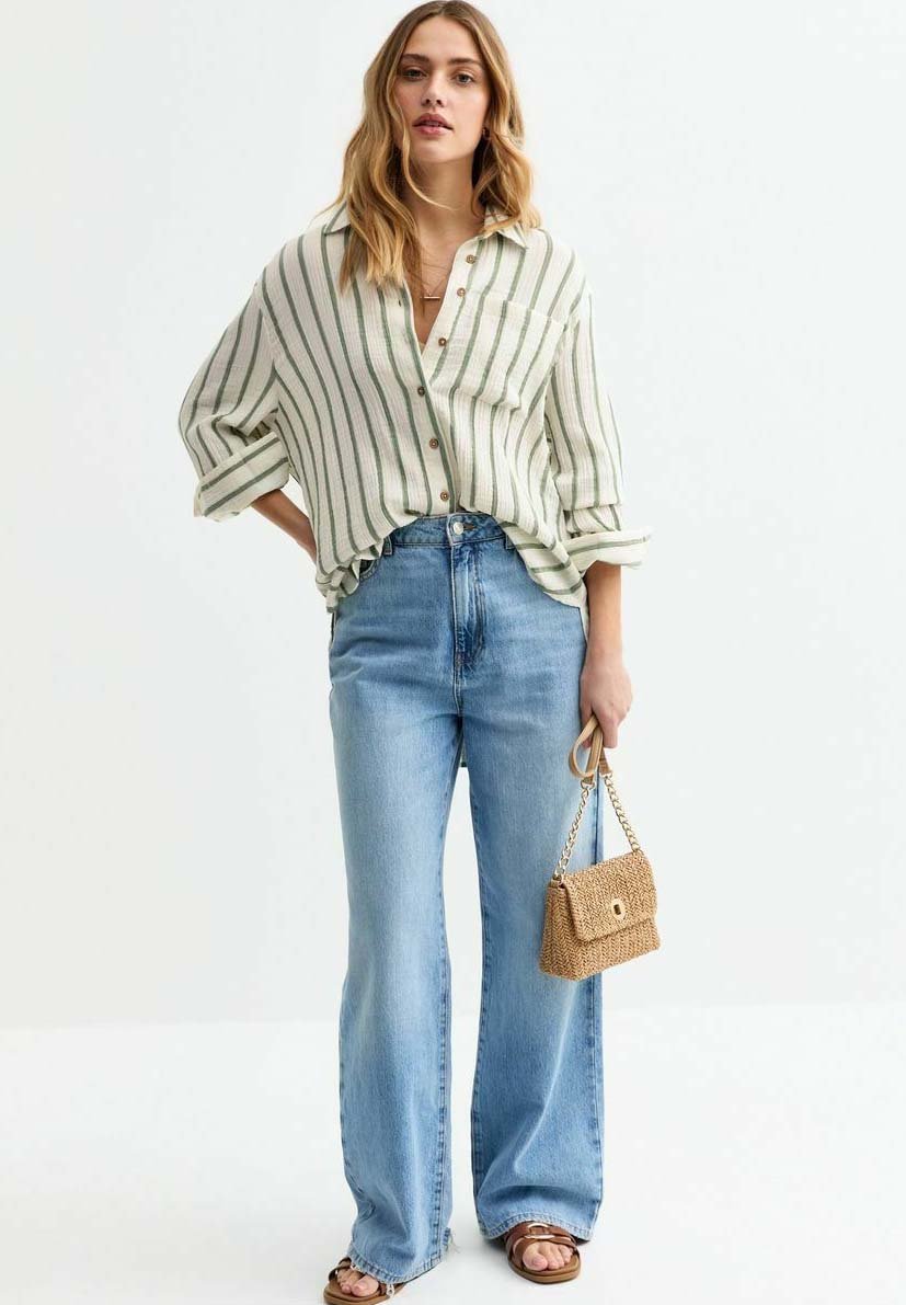

Блузка на пуговицах STRIPED DOUBLE CLOTH New Look, цвет Green Pattern