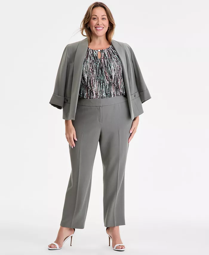 

Брюки с высокой посадкой и зауженным силуэтом Plus Size Kasper, зеленый