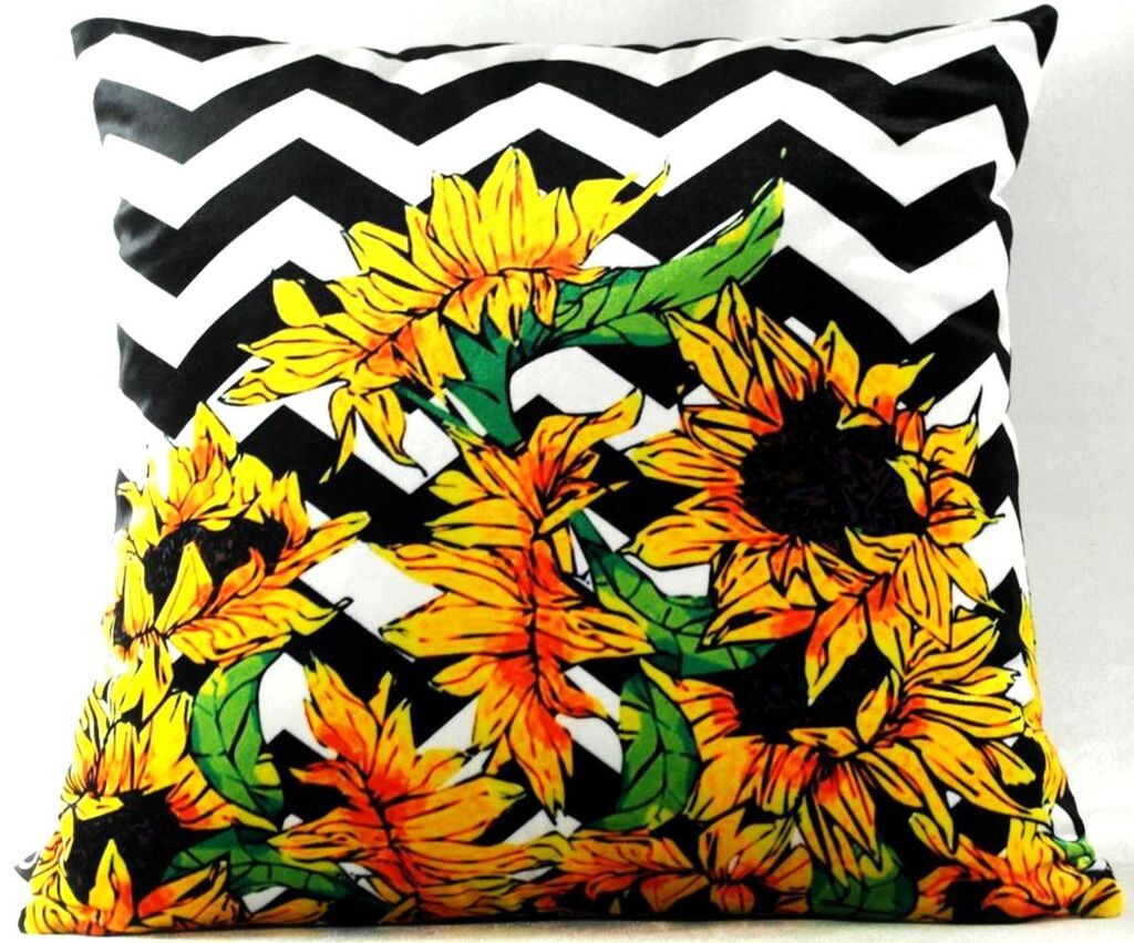 

Роскошная декоративная подушка Casa Padrino Virginia Sunflowers черный/белый/разноцветный 45 x 45 см - тончайшая бархатная ткань - подушка для гостиной