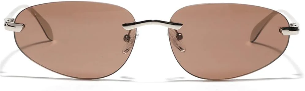 

металлические безободковые солнцезащитные очки для мужчин, очки «кошачий глаз» для женщин, овальные солнцезащитные очки, аксессуары HDUBFY, Silver With Grey