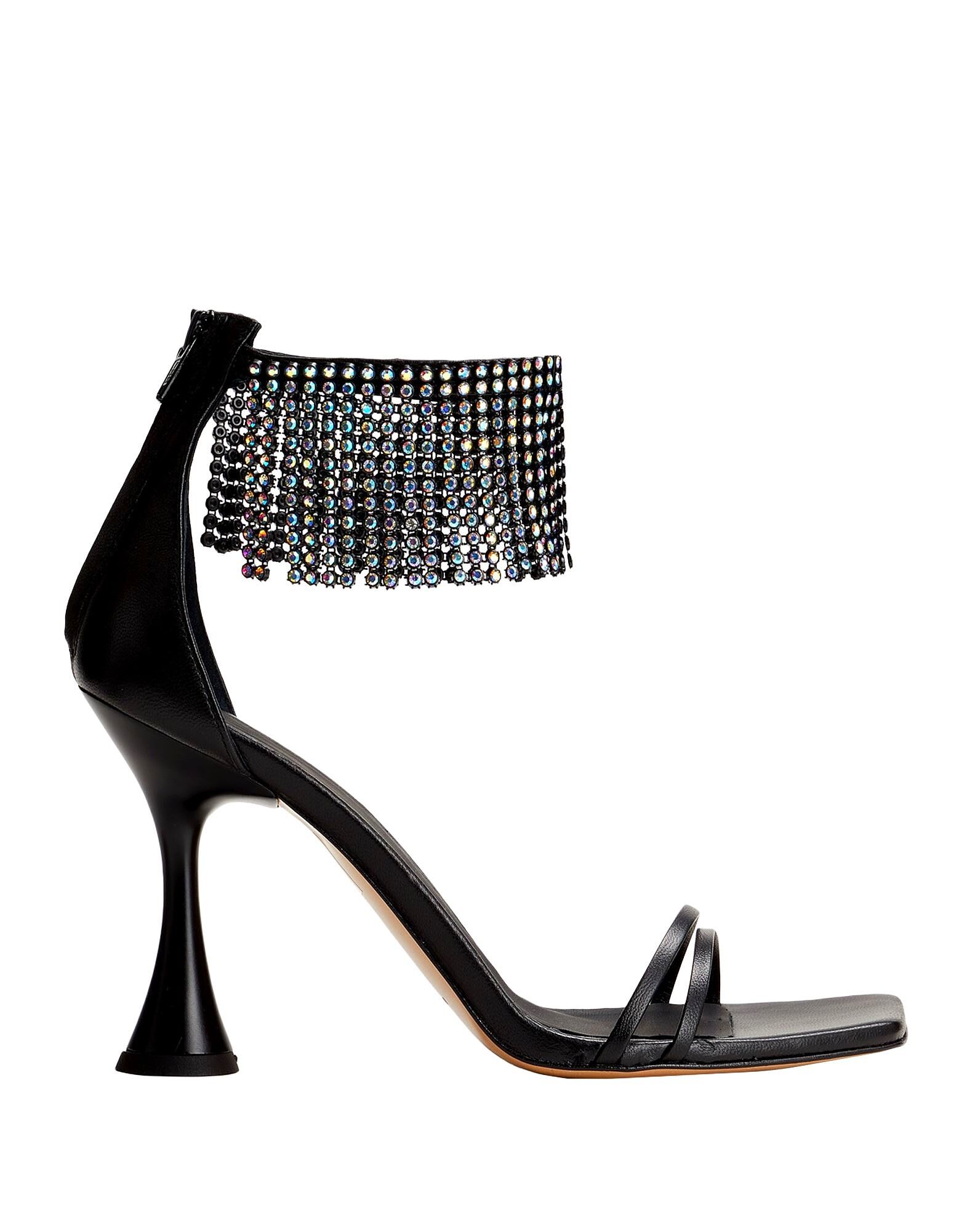 Сандалии Leather Sandals With Rhinestone Embellishment 8 By Yoox, черный
