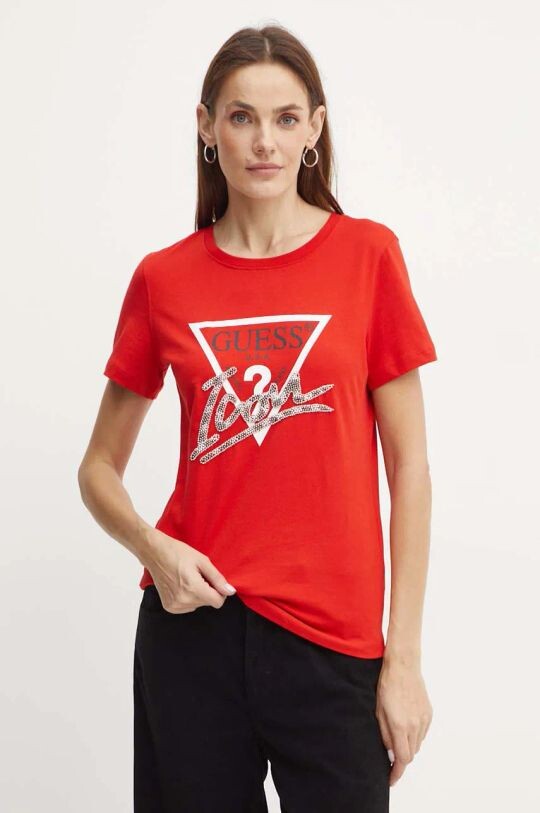 

Хлопковая футболка Guess, красный