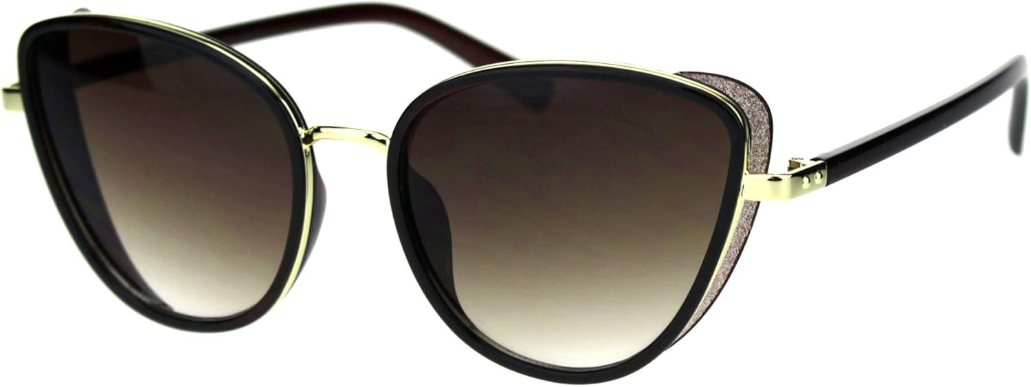 

Женские солнцезащитные очки с блестящими боковыми накладками, модель «Кошачий глаз» и «Бабочка», двойная оправа, защита от ультрафиолета UV400 PASTL, Gold/Brown (Brown)