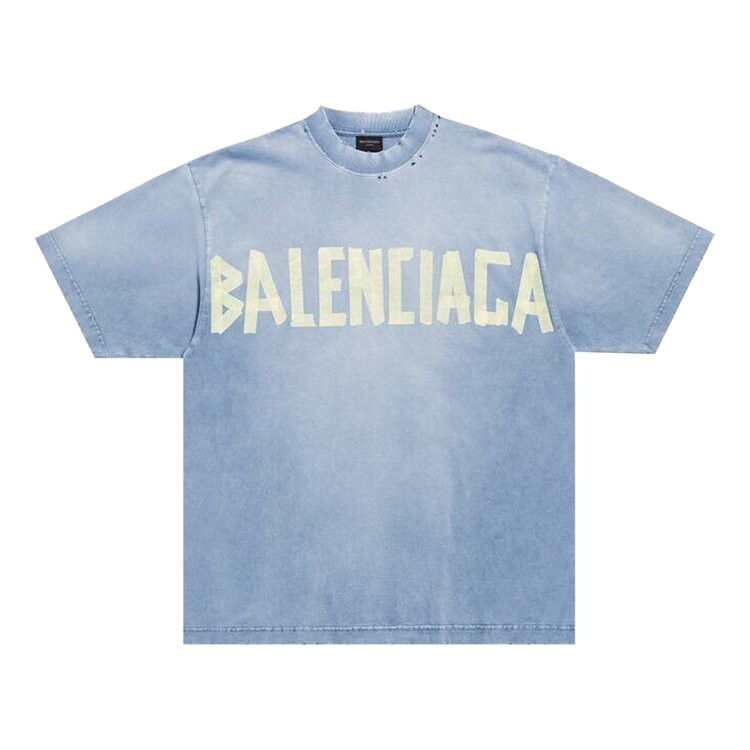 Футболка Balenciaga Tape Type Medium Fit 'Faded Blue', синий — фото 2