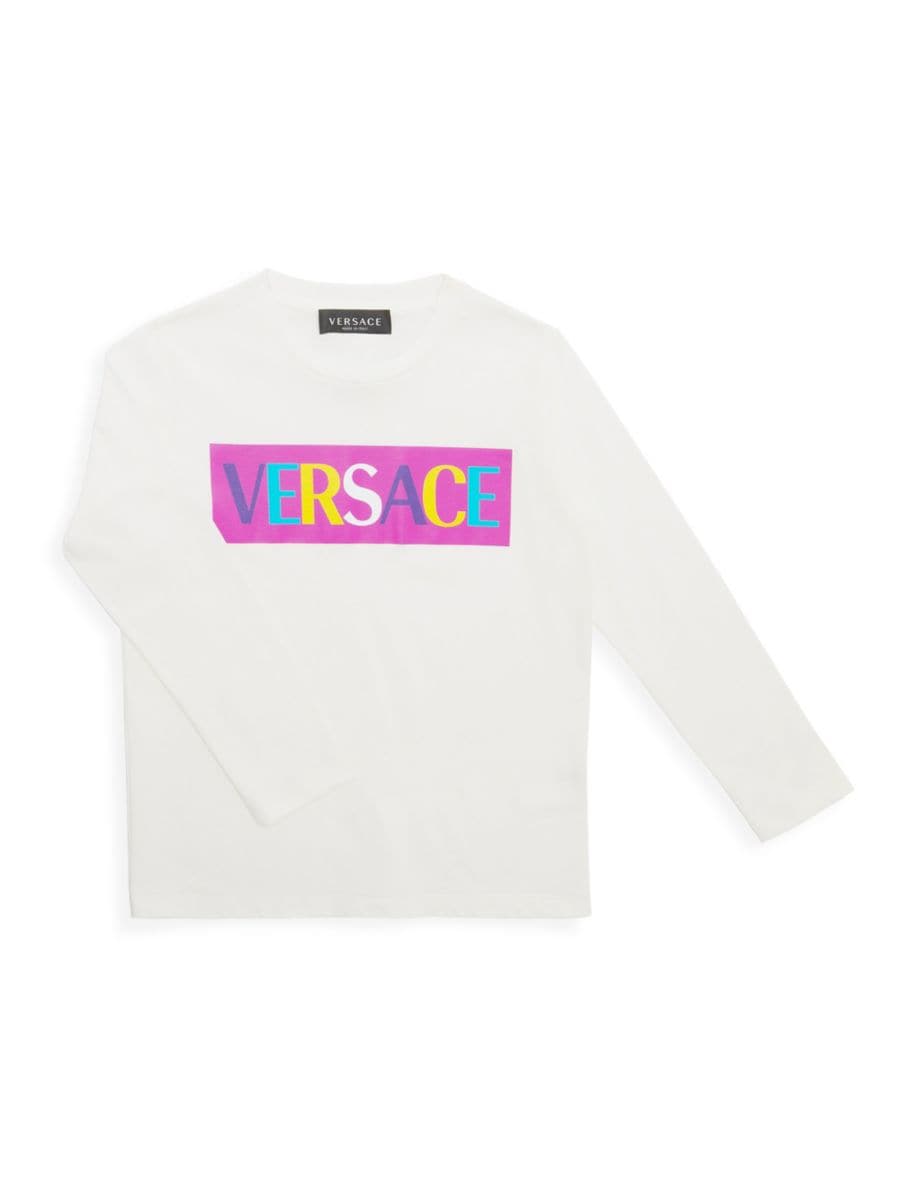 

Футболка с длинным рукавом и логотипом для маленьких девочек Versace, белый мульти