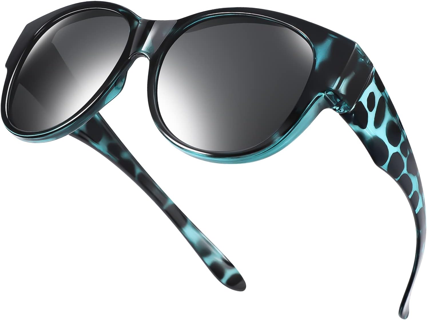 

Поляризованные солнцезащитные очки Br'Guras увеличенного размера, надеваемые поверх обычных очков, для женщин и мужчин. Носятся поверх обычных очков, Sg01-green Leopard-black/Non-mirrored