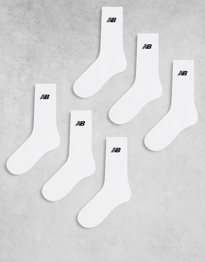 

6 пар повседневных носков белого цвета с черным логотипом New Balance