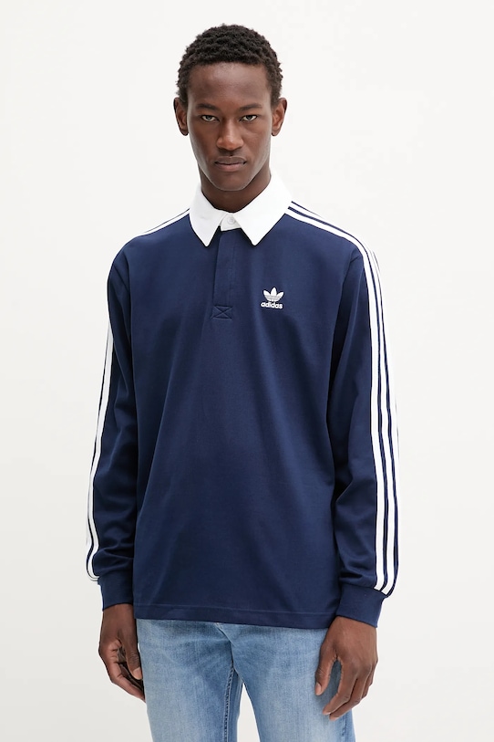

Длинный рукав хлопковая регби поло Adidas Originals, темно-синий