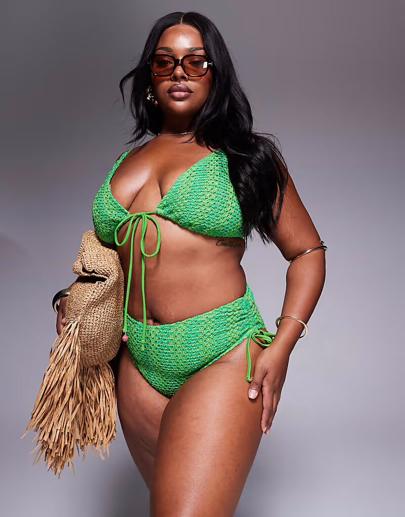 

Бикини-трусики с завышенной талией ASOS DESIGN Curve Rosie с подвесками в зеленом цвете ASOS Curve
