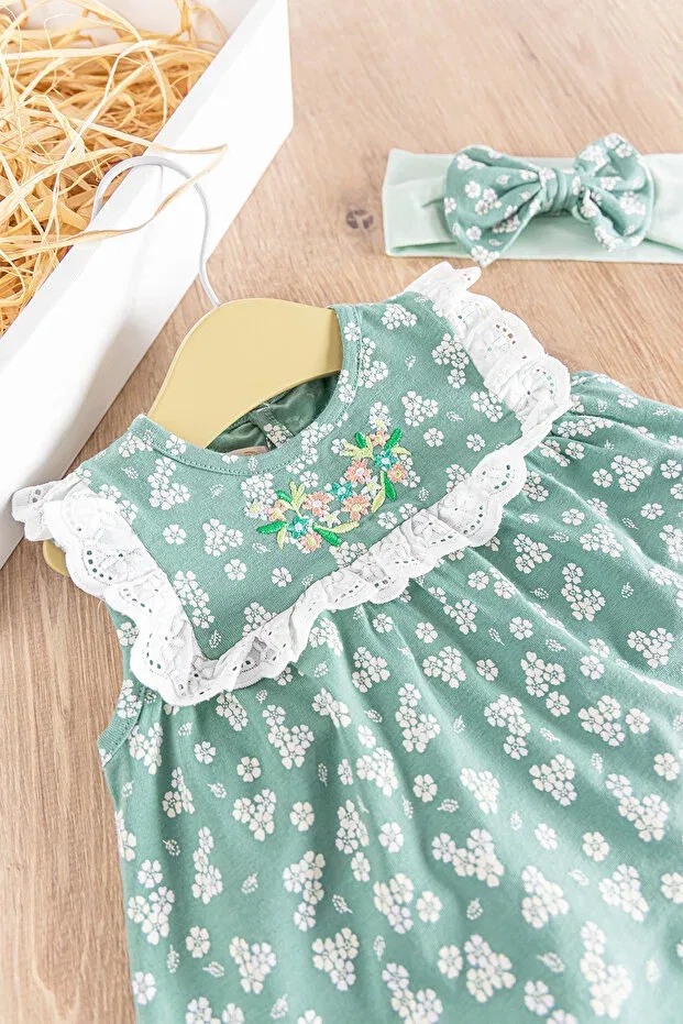 Детский комплект платьев для девочек с цветочным принтом Babymod, Green — фото 2