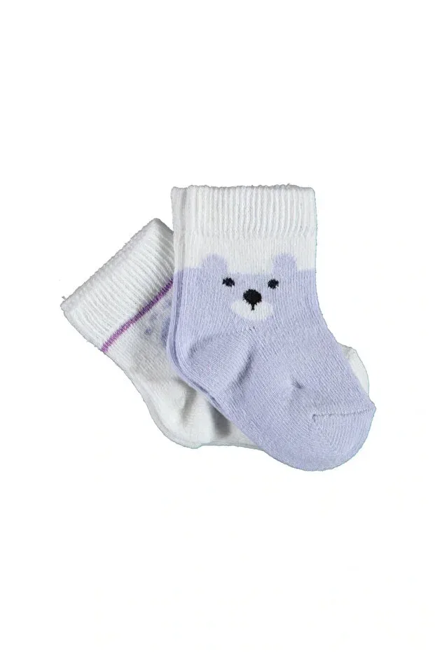 Детские носки для новорожденных хлопковые Happy bear 2-piece baby socks Biorganic, Lilac