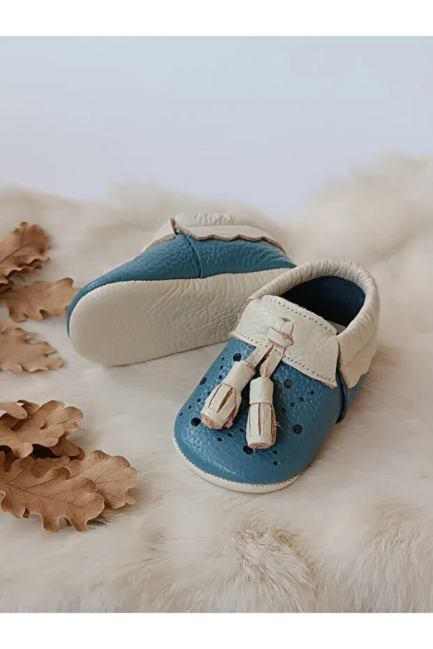 Детские мокасины для мальчиков из натуральной кожи Axel blue-cream Hodore, Blue Cream — фото 3
