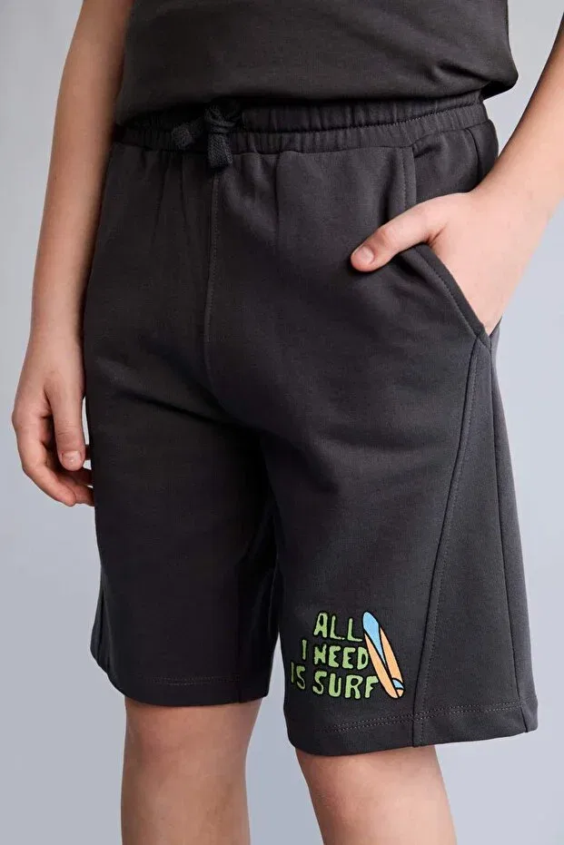 Детские шорты для мальчиков с принтом Oversized palm tree patterned anthracite shorts Defacto, Anthracite-Ar213 — фото 4