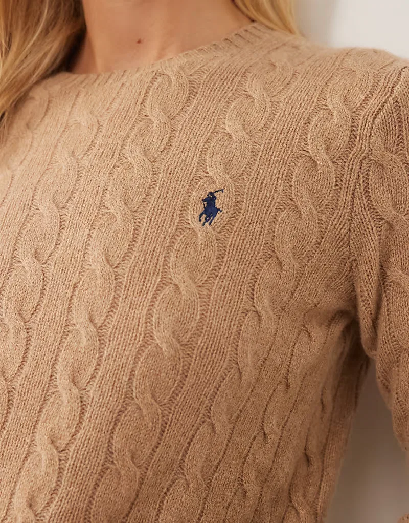 Хлопковый джемпер Polo Ralph Lauren с логотипом Icon, выполненный в технике косички, коричневый — фото 2