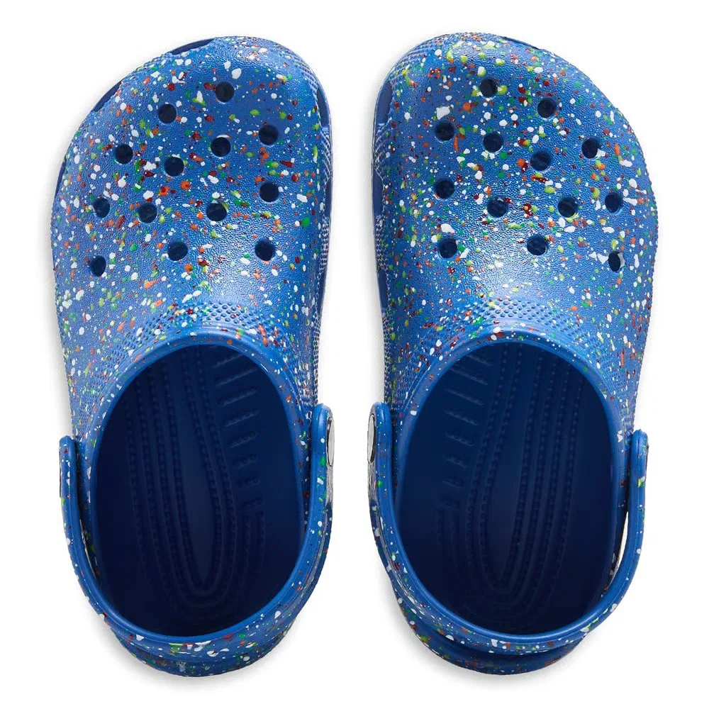 Детские классические сабо с графическим рисунком Crocs, Blue Splatter Multi — фото 4