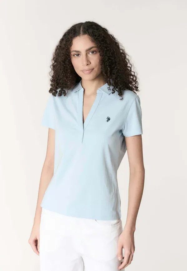 Поло с V-образным вырезом, stretch, U.S. Polo Assn., light blue, светло-голубой