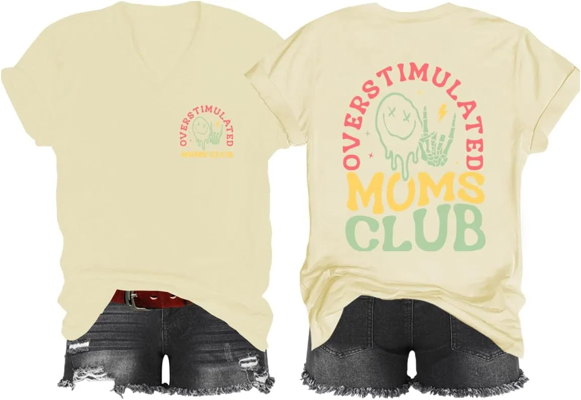Футболка с принтом Overstimulated Moms Club, Creamy Yellow