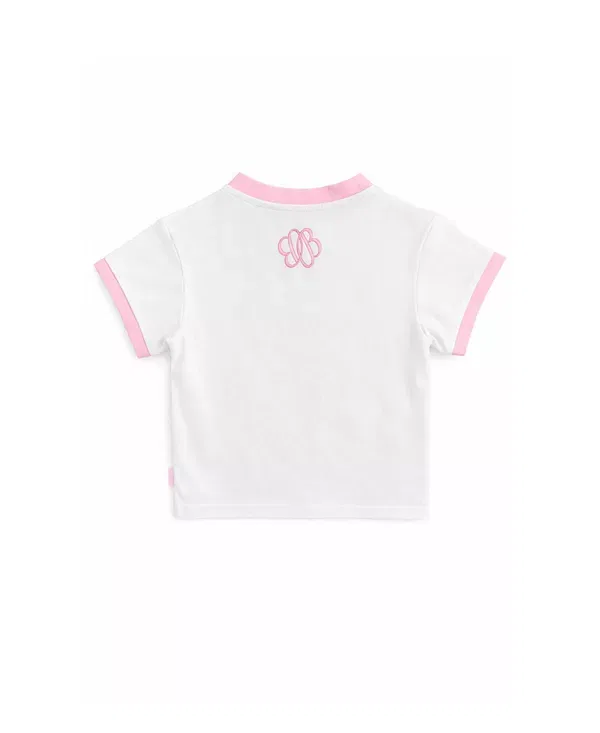 Детская футболка для девочек с воротником-хомутом Bits & Bows, White/Pink — фото 2