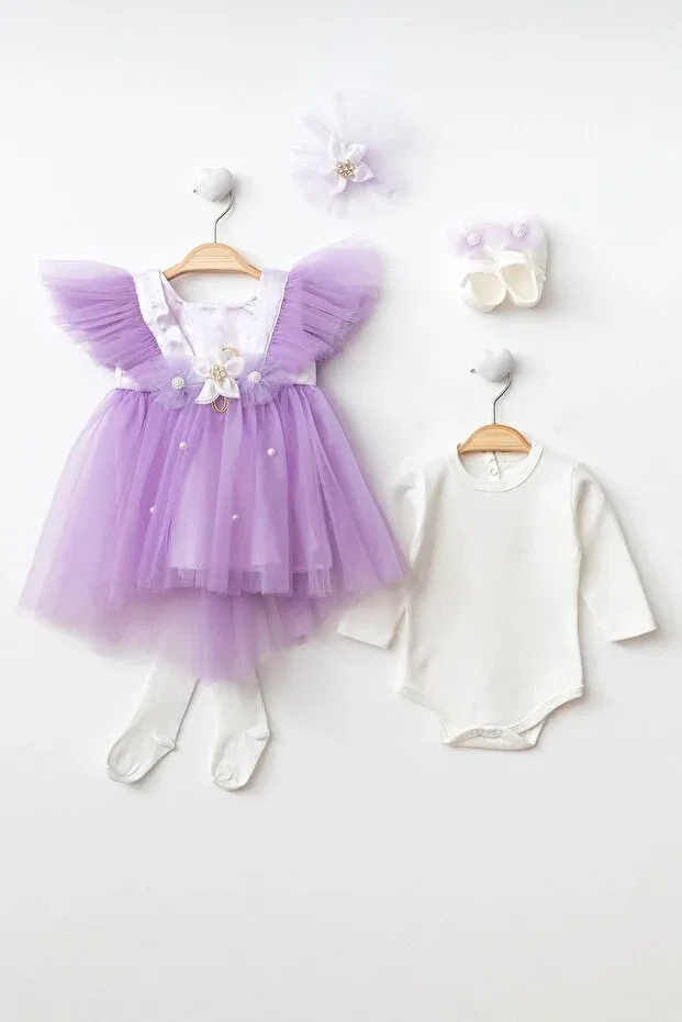 Детское платье для девочек с длинным подолом Petite Ponpon Baby, Purple — фото 2