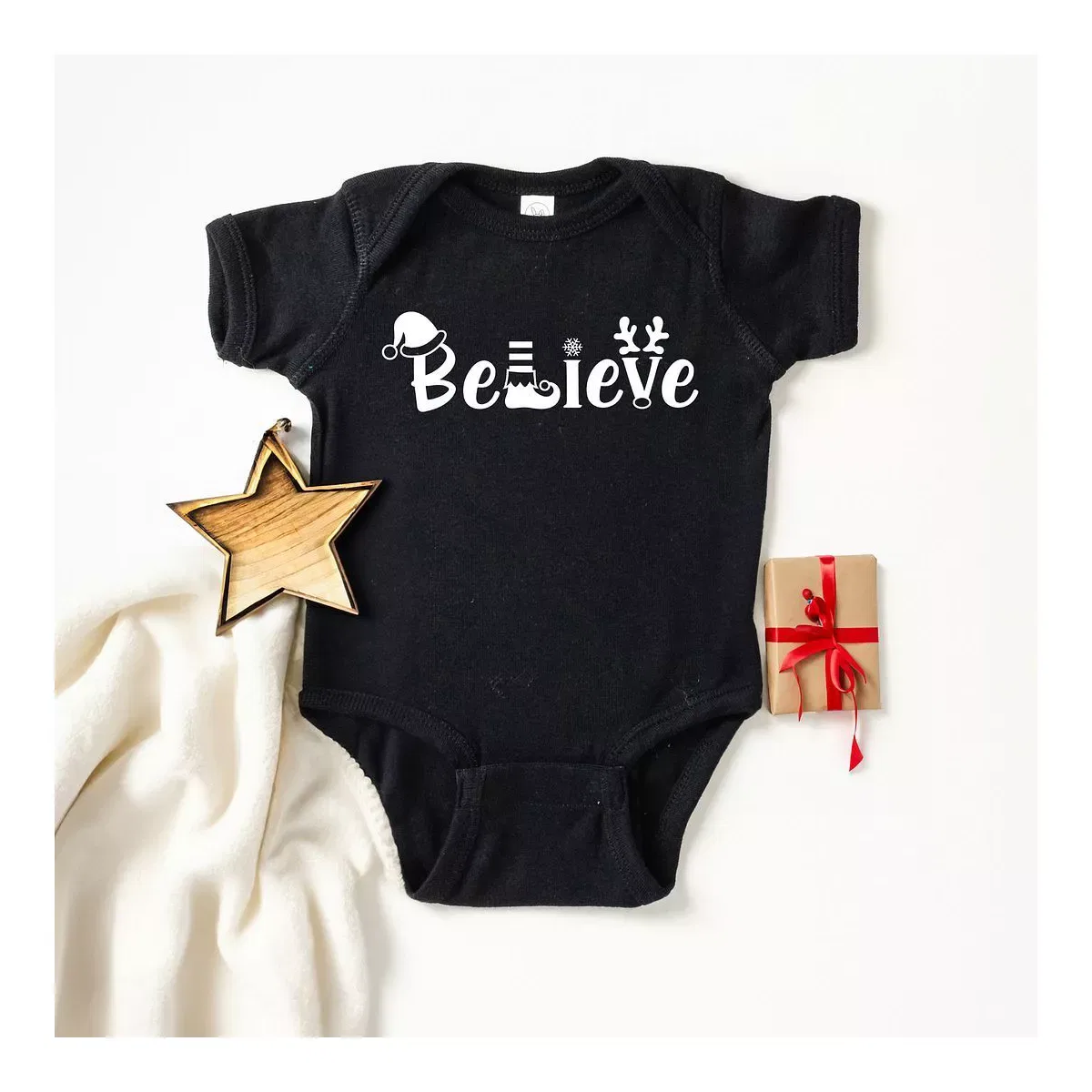 Детское боди с длинным рукавом Believe Christmas The Juniper Shop, Black — фото 2