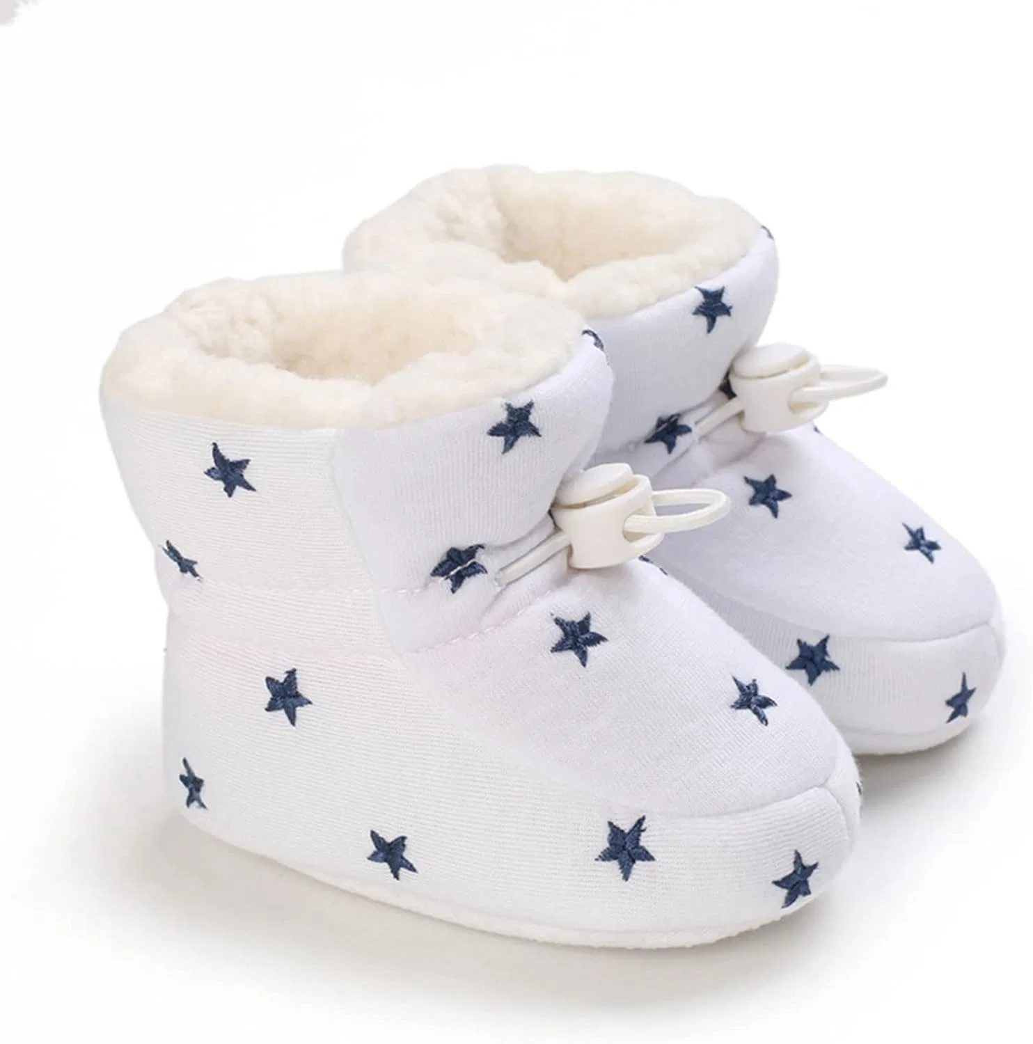 Детские ботинки для мальчиков на флисе с ремешком Winter Padded Flat Fuzzy Cotton Shoes, White — фото 2