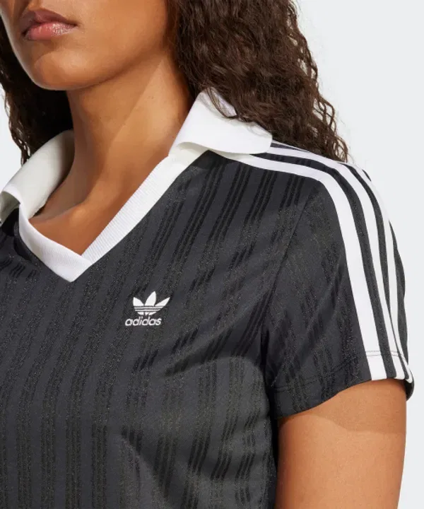 Футбольный джерси-поло с V-образным вырезом, жаккардовый, Adidas, черный — фото 3