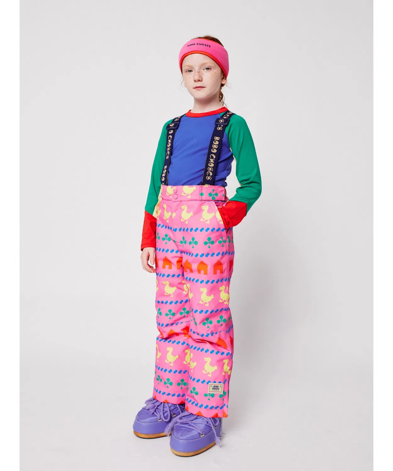 Детский комбинезон-полукомбинезон с принтом Farm all over BOBO CHOSES, Fuchsia Pink — фото 3
