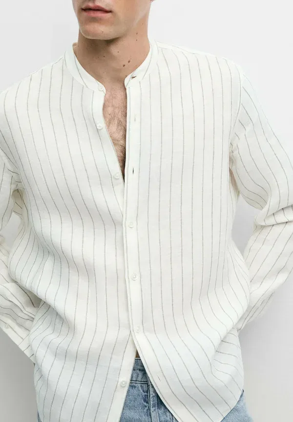 Рубашка льняная полосатая Shirt Massimo Dutti, Sand, песочный — фото 4