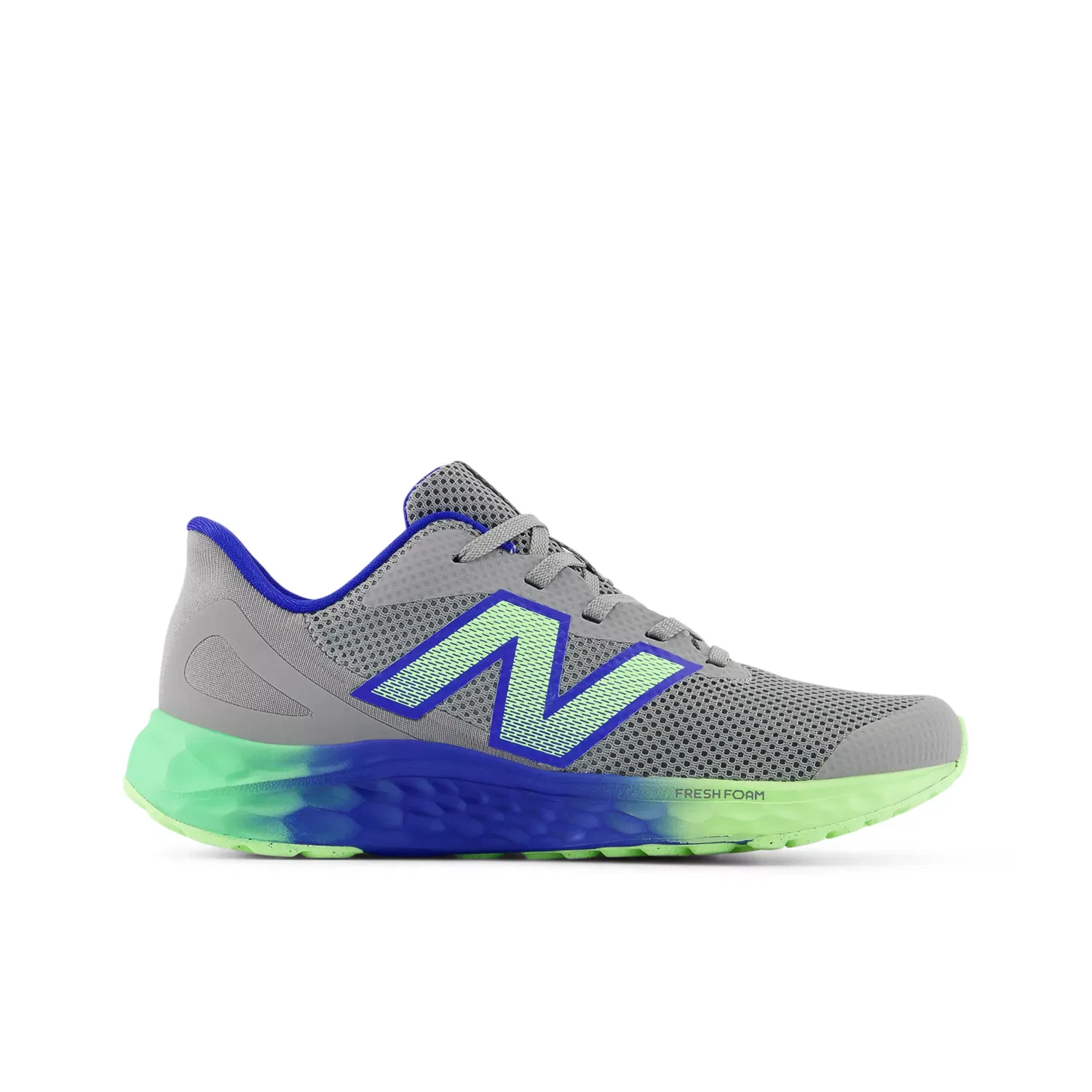 Детские кроссовки для мальчиков с дышащей сеткой Fresh Foam Arishi v4 Lace New Balance, Slate Grey With Blue Gemstone And Lime Leaf