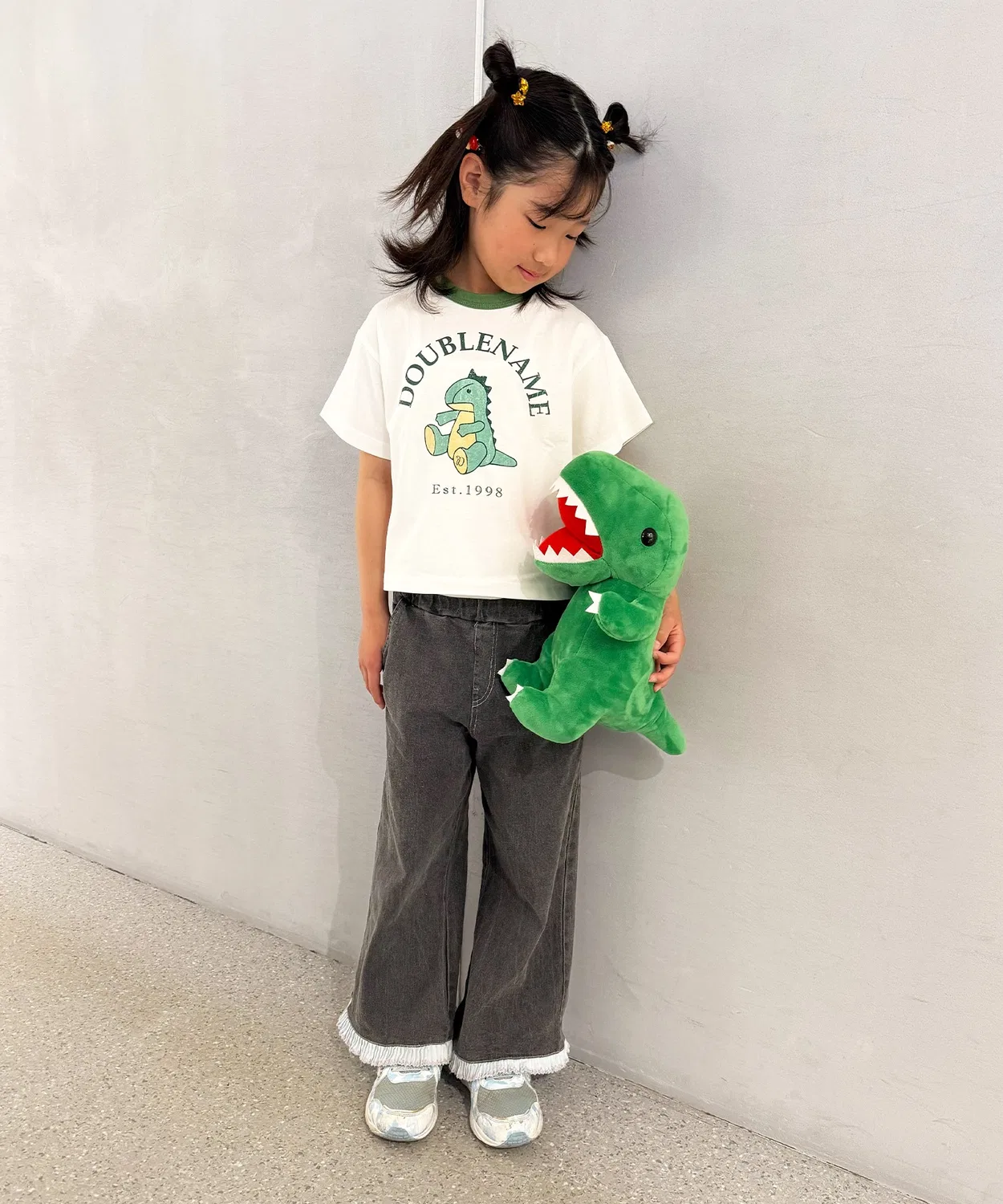 Детская футболка с принтом Dinosaur Plush Ringer TEE DOUBLE NAME, Green