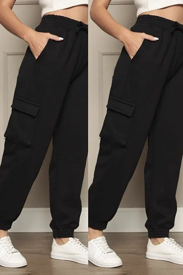 Детские спортивные штаны для девочек с карго карманами Yağtu Collection, Black