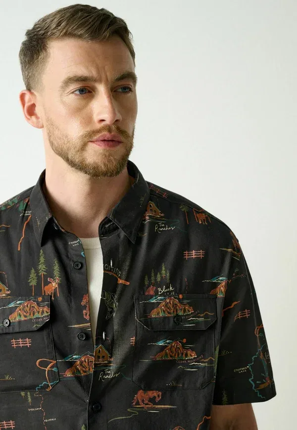 Рубашка с принтом Regular fit short sleeve shirt Next, черный — фото 4