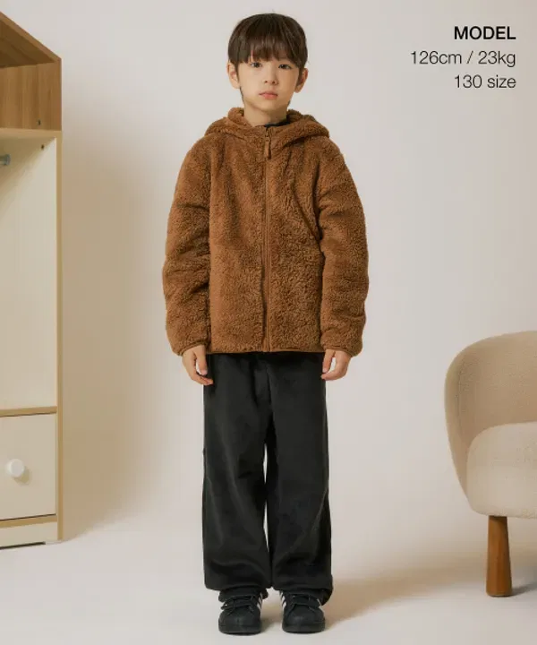 Флисовая худи с капюшоном и ушами, Musinsa Standard Kids, коричневый — фото 2