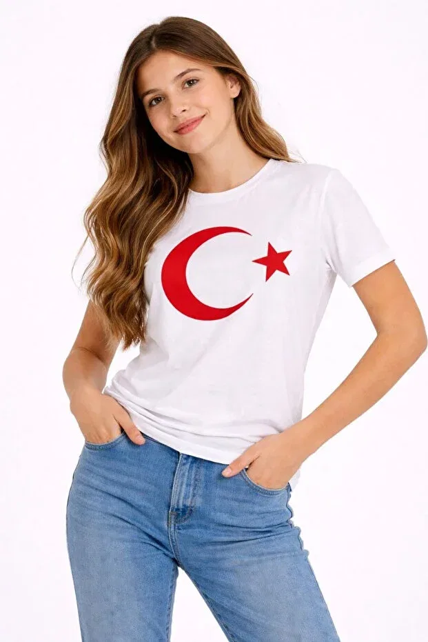 Детская футболка для девочек с принтом Moon Star Flag Printed Ecem Giyim, White