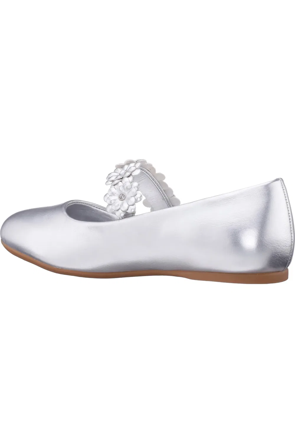 Детские балетки с цветочными аппликациями на ремешке Rozy Nina, Silver Metallic — фото 2