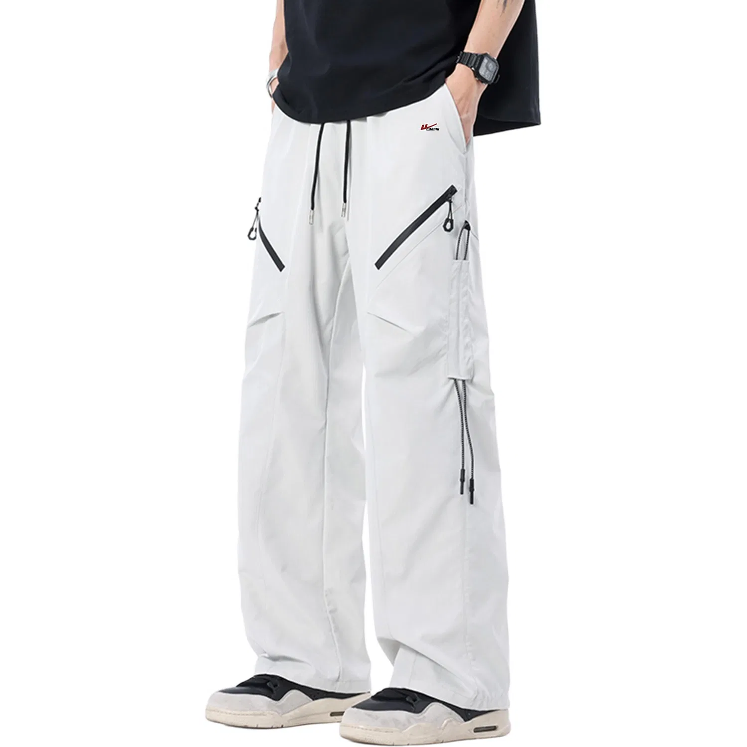 Детские карго-брюки унисекс с длинным рукавом, Cargo Pants Unisex Moderate WARRIOR, White Heather Gray (DIY Badge)