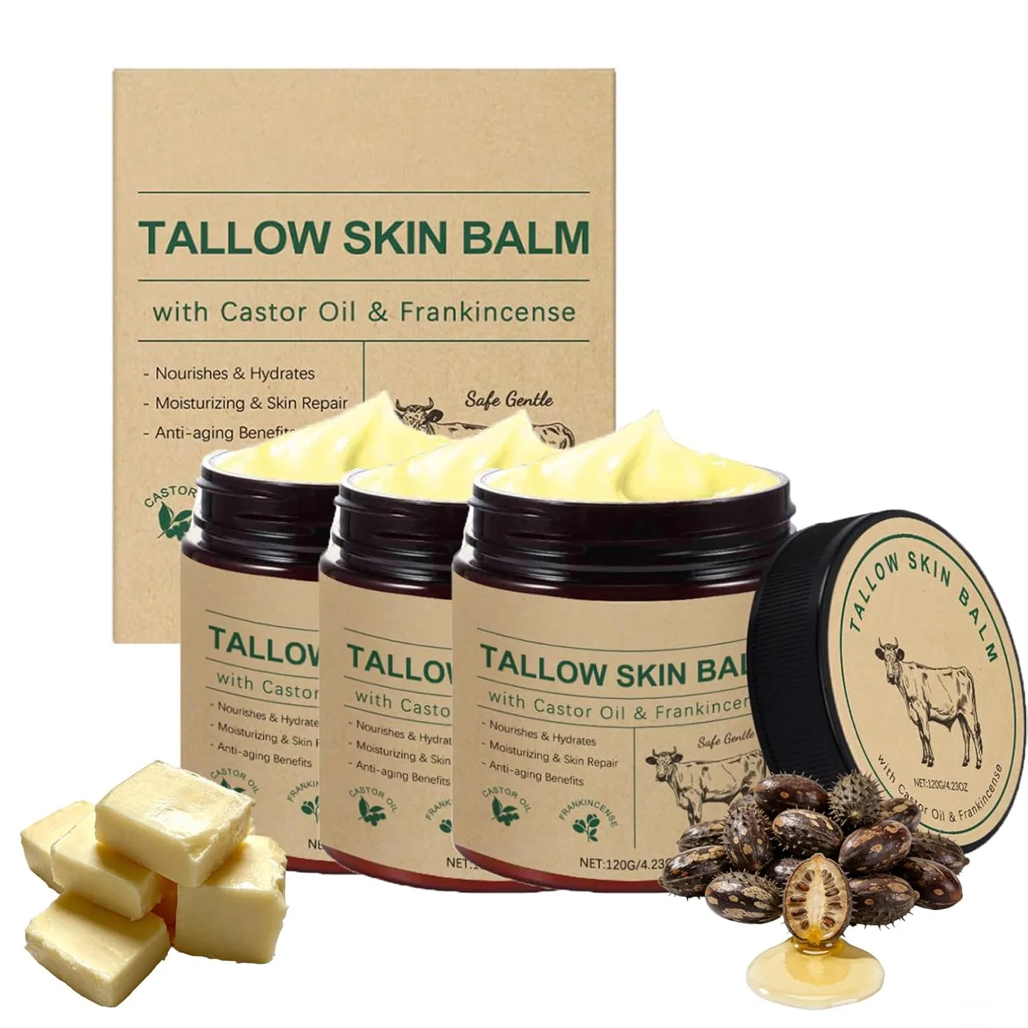 Крем для лица и тела, 3 шт, 120 г, Tallow Cream, Generic