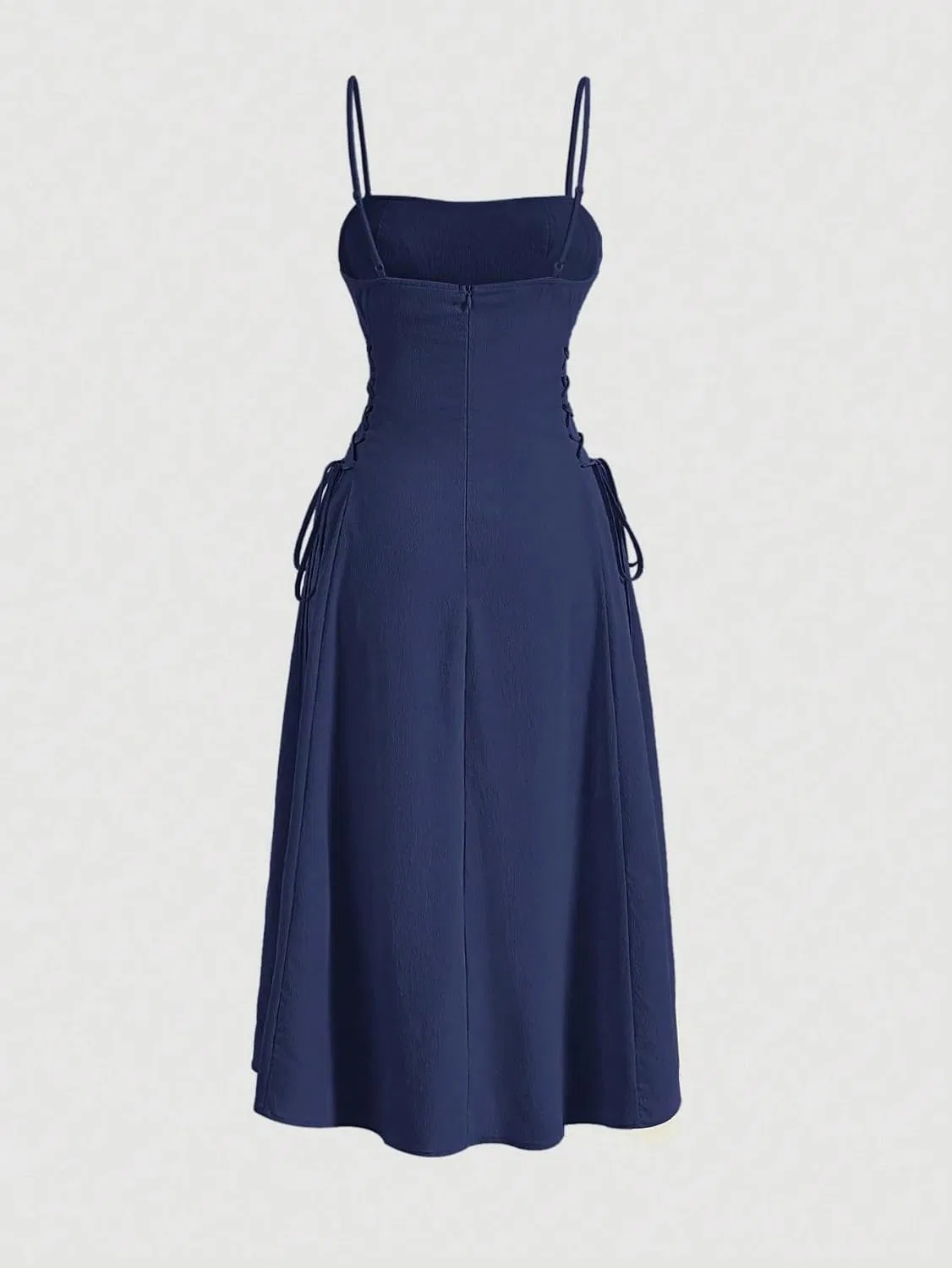 Женское миди-платье на тонких бретелях с запахом, Navy Blue — фото 2