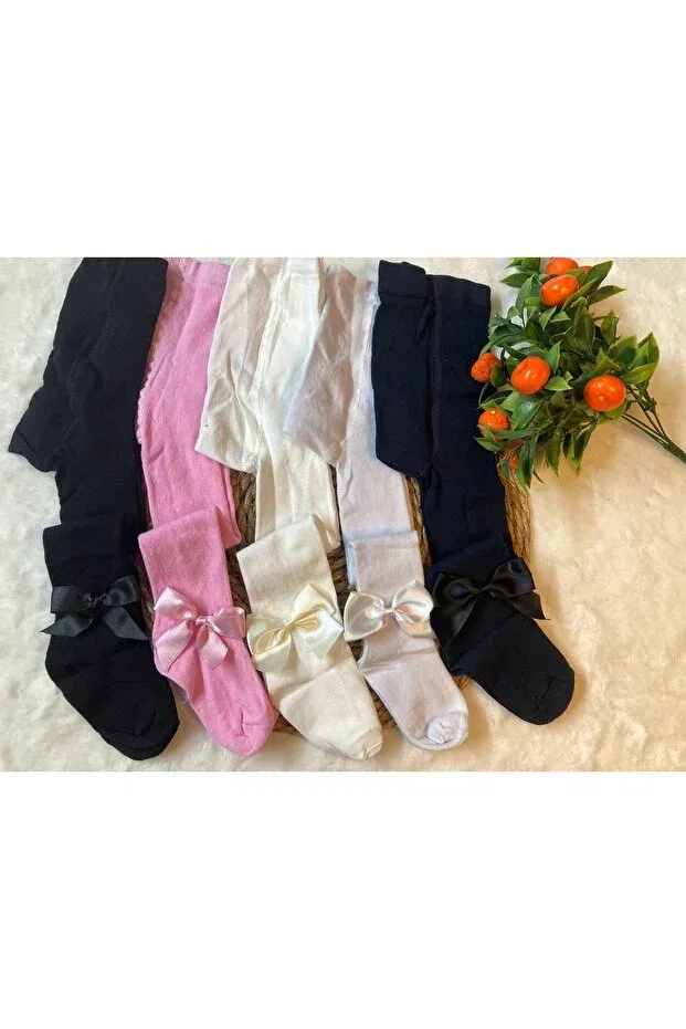 Детские колготки для девочек хлопковые с бантиком Eses Bebe, Black-Pink-Ecru-White-Navy Blue
