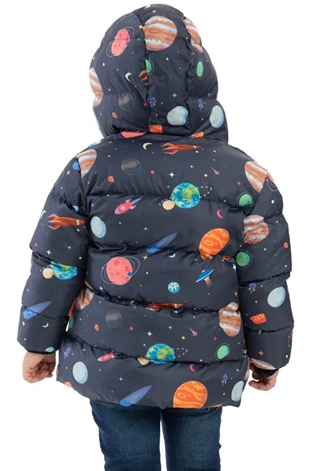 Детское зимнее пальто для мальчиков с принтом Boy'S Fleece Hooded Planet Star Patterned Winter Puffer Jacket & Coat & Parka Montstop, Beige — фото 3